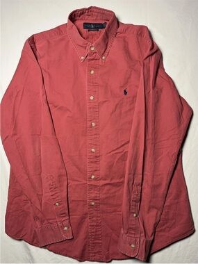 Ralph Lauren Men's Button-Down Shirt in Coral with Navy Pony